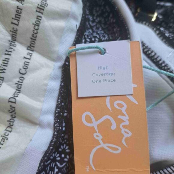 Kona Sol Black White Lace Up Front One Piece Swimsuit - Picture 8 of 12